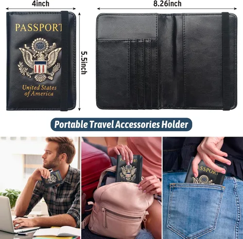 Miniatura 3 de Coowayze Funda para pasaporte para mujeres y hombres, funda de cuero para pasaporte estadounidense con ranura para tarjeta de vacunación