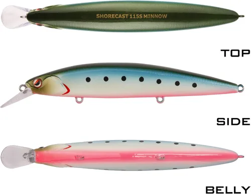 Miniatura 7 de LITTMA ShoreCast - Señuelo de pesca de agua salada 115 minnow hundido, cebo duro de pesca de surf de lanzamiento largo para lubina y fletán Sardina
