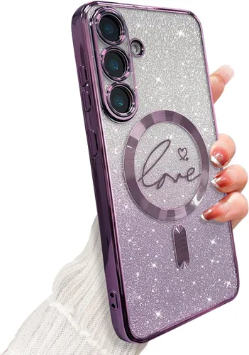 Miniatura 33 de ZONRW - Funda para Samsung Galaxy S22 Ultra magnética, para mujeres y niñas, cubierta trasera suave, lujosa, con corazón de amor, bling, degradado
