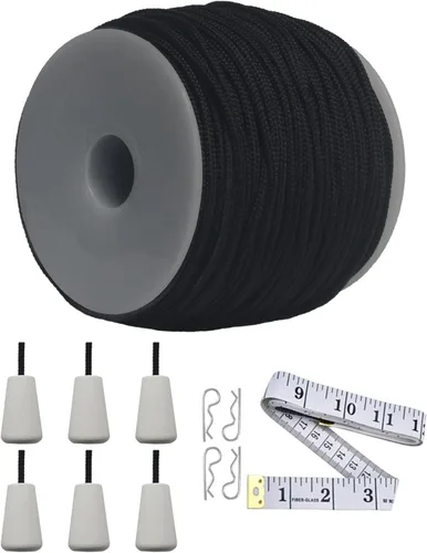 Miniatura 7 de Y-Axis Rollo de 150 yardas de nailon trenzado blanco claro de 0.039 in con 6 pomos de cuerda de madera blanca + cinta suave