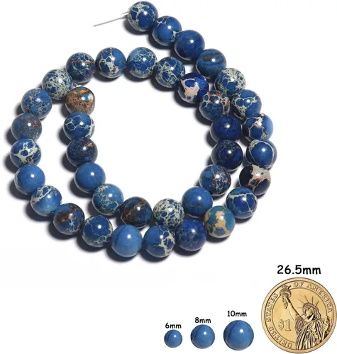 Miniatura 2 de 45 piezas de cuentas de sedimento azul marino, cuentas naturales de piedra redondas sueltas de 8 mm con poder curativo para hacer joyas, aretes