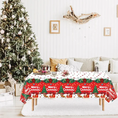 Miniatura 9 de Paquete de 4 manteles de Navidad para fiesta de Navidad, decoración de fiesta de Navidad, cubierta de mesa de Navidad con árbol de Navidad y copo