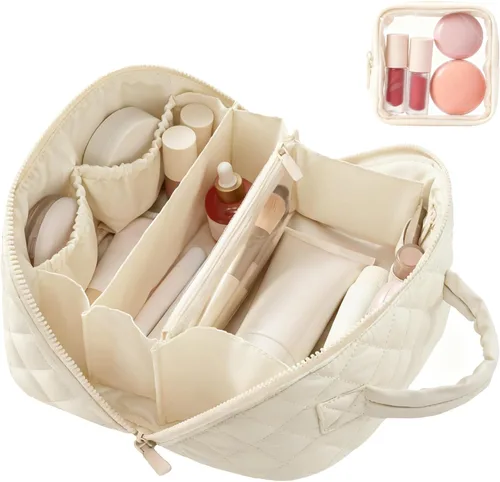 Miniatura 12 de Bolsa de maquillaje de viaje, bolsa de maquillaje acolchada para mujer, organizador de cosméticos impermeable, organizador de maquillaje, bolsa
