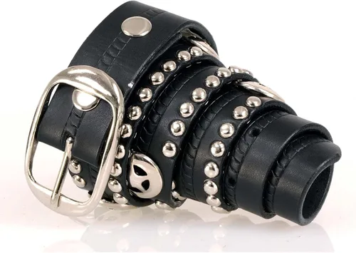 Milwaukee Leather MP7131 Cinturón de motociclista de cuero negro con tachuelas cromadas con emblema de estrella, hebilla intercambiable, 1.5