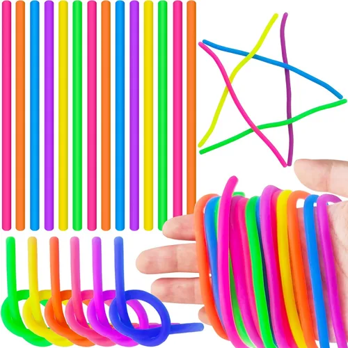 Zddaoole 100 piezas de juguetes sensoriales elásticos, juguete de recuerdo de fiesta multi-artículo colorido con fideos sensoriales de cuerda