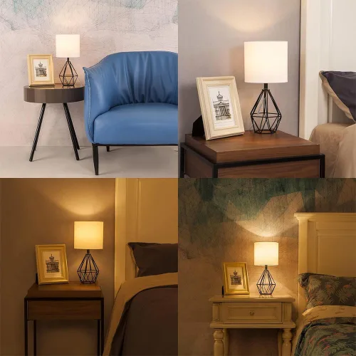 Miniatura 5 de Juego de 2 lámparas de mesita de noche negras, pequeñas lámparas de mesita de noche para dormitorio, lámparas de escritorio modernas con pantalla