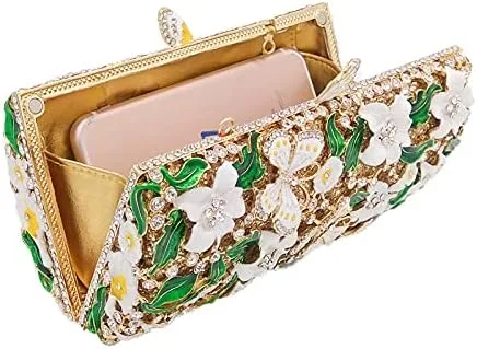 Miniatura 9 de Boutique De FGG Flores y mariposas mujeres cristal embrague bolso de noche boda fiesta Rhinestone bolsos