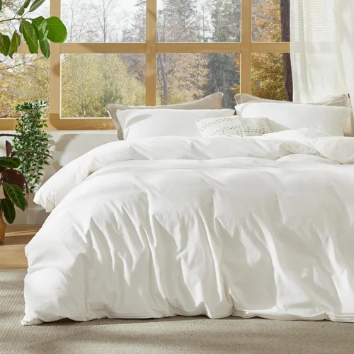 Miniatura 21 de Bedsure Funda de edredón de algodón tamaño individual – Funda de edredón de lujo con tejido slub 100% algodón con una textura similar al lino, ropa