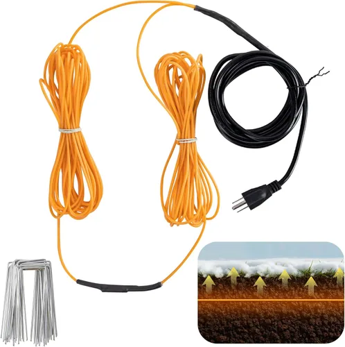 Adnee Cable termostático de calefacción de suelo de 59 pies, cable de calentamiento de goma con termostato y estacas de tierra, cable calentador de