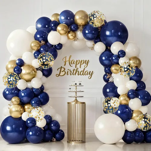 Miniatura 8 de Kit de arco de globos azul, blanco y plateado, globos azul marino y blancos con globos metálicos de confeti azul claro, azul oscuro y plateado, Azul