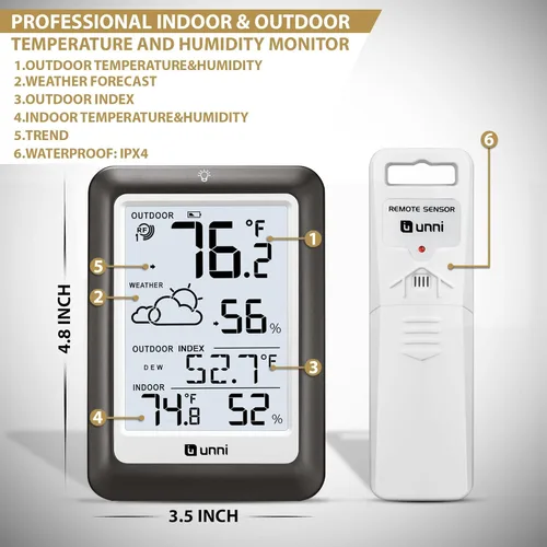 Miniatura 7 de Termómetro inalámbrico para interiores y exteriores, estación meteorológica inalámbrica, monitor de humedad y temperatura, funciona