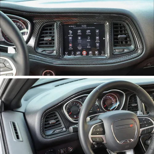 Miniatura 5 de JeCar Marco de tablero panel de mando compartimento central, accesorio decorativo interior compatible con Dodge Challenger 2015-2023, textura