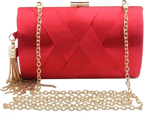 Miniatura 4 de Elegante bolsa de noche de seda con colgante de borla para mujer bolso de mano para novia boda graduación fiesta de salida nocturna
