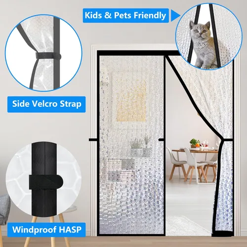 Miniatura 5 de RELIANCER Cortina de Puerta Magnética con Aislamiento Térmico, Cubierta de Puerta de EVA Impermeable, Se Adapta a Puertas de Hasta 32"x80", Cortina