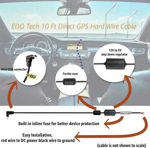 Miniatura 3 de EDO Tech - Kit de cable de alimentación para Garmin Nuvi DriveSmart 55lmt 56lmt 57lmt 58lmt 65lmt 66lmt 2495lmt 2497lmt 2539lmt 2555lmt 2557lmt