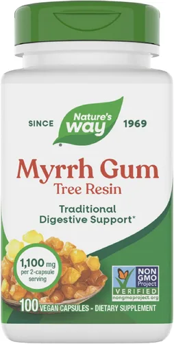 Nature's Way Resina de árbol de goma de mirra, soporte digestivo tradicional*, 0.04 oz por porción de 2 cápsulas, proyecto verificado sin OMG, sin