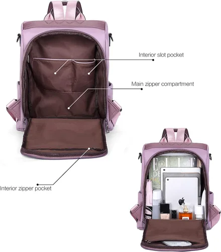 Miniatura 17 de Bromen - Mochila tipo bolso de mano de piel antirrobo para mujer a la moda, Beige floral, L