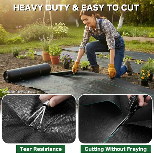Miniatura 4 de Tela de barrera de malezas tejida de 3.2 onzas para grava Thick, Heavy Duty, High Permeability, Tear & UV Resistant, Blocks Light, Easy to Work &
