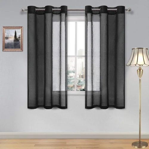 Miniatura 79 de DWCN Cortinas traslúcidas color verde frijol para sala de estar y dormitorio - Cortinas voile con aspecto de lino sintético con ojales en la parte