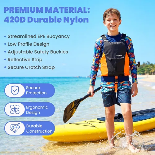 Miniatura 4 de Gogokids Chaleco de natación para niños y jóvenes de 50 a 125 libras, chaleco de natación ligero de perfil bajo con bolsillo frontal, hebillas