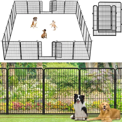 Miniatura 17 de Valla de jardín con puerta, 22 pies de largo x 32 pulgadas de alto, valla de jardín para patio, 10 paneles para perros sin excavar al aire libre