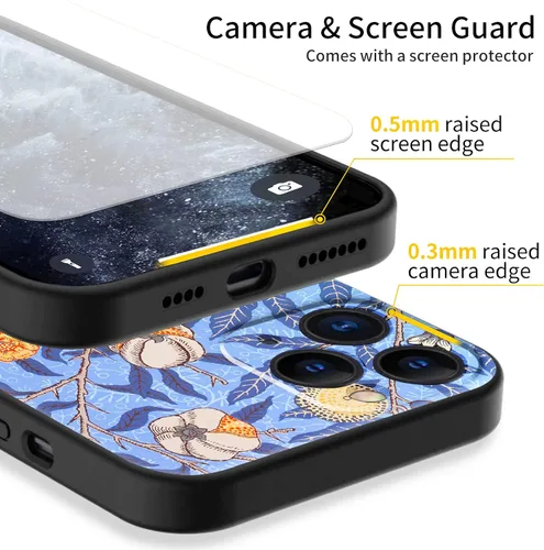 Miniatura 3 de Berkin Arts Funda de silicona compatible con iPhone 11 Pro Max con protector de pantalla Folk Art Nouveau Botanicals (granada de William Morris)