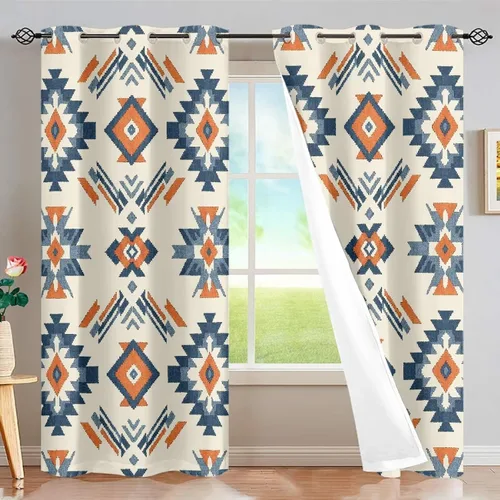Miniatura 28 de Dreaweet African Tribal Blackout Curtains 63 Inch Long 2 Panels Set Bohemian Ethnic Geometric Grommet Top Thermal Insulated Curtains for Living Room