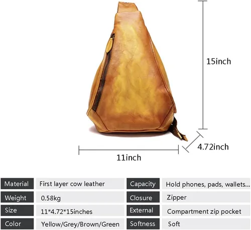 Miniatura 3 de Bolso bandolera de cuero genuino para mujeres y hombres, mochila vintage hecha a mano en el pecho, mochila casual cruzada para el hombro