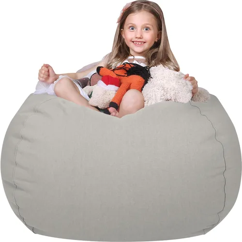 Miniatura 9 de WEKAPO Puf de almacenamiento de animales de peluche para niños, puf con cremallera rellenable para organizar juguetes de peluche, lona de algodón