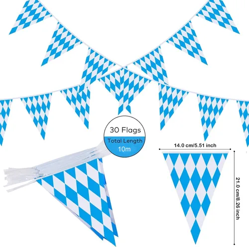 Miniatura 2 de Ahfulife Pancarta de bandera bávara de Oktoberfest de 32.8 pies para decoraciones de Oktoberfest, pancarta de Oktoberfest con 30 banderas
