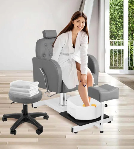Miniatura 9 de Silla de pedicura con baño de pies de masaje para tecnología de uñas y baño de pies, silla de pedicura con rotación de 360 ° en altura ajustable