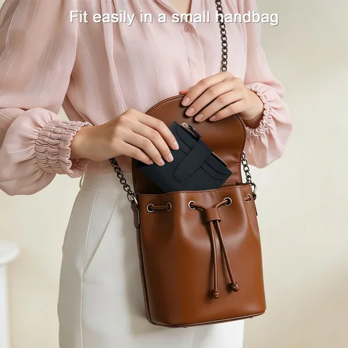 Miniatura 6 de oscaurt Billetera pequeña para mujer con bloqueo RFID, de dos pliegues, compacta, para tarjetas de crédito, de piel, con bolsillo con cremallera