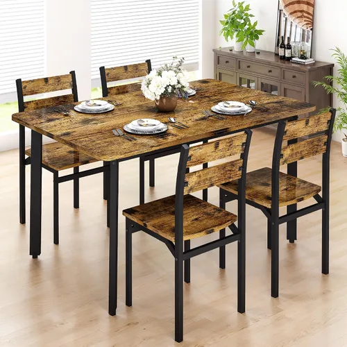 Miniatura 3 de Recaceik Juego de mesa de comedor para 4 sillas de mesa de cocina de madera, juego de mesa de comedor de 5 piezas de granja de 43 pulgadas, juego