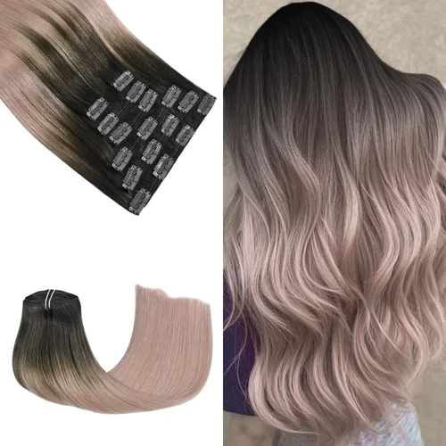 Miniatura 17 de Honsoo Extensiones de cabello humano real de color marrón con pinzas, marrón castaño, 15 pulgadas, 70 g, 7 unidades, cabello lacio sedoso y marrón