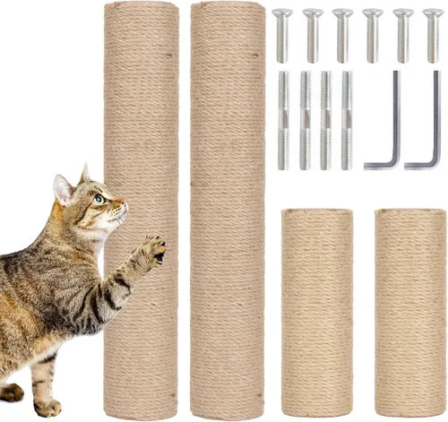Miniatura 17 de PowerKing Poste Rascador de Repuesto de Sisal Natural, 4 Piezas de Repuestos de Poste Rascador para Gatos M8 para Reacondicionamiento, Blanco