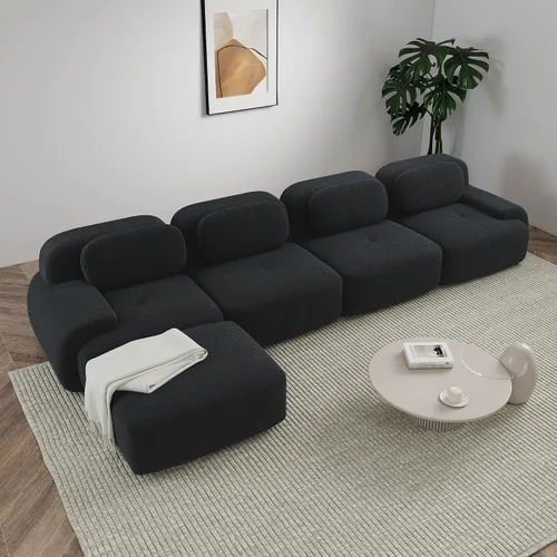 Miniatura 59 de Sofá modular sin hueso de 117 pulgadas, sofá modular en forma de L para sala de estar, sofá comprimido con asiento profundo, sofá nube de pana