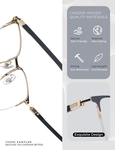 Miniatura 5 de ZanyLen Blue Light Blocking Glasses Men Computer Gaming Glasses Rectangle Metal Semi-rimless Frame