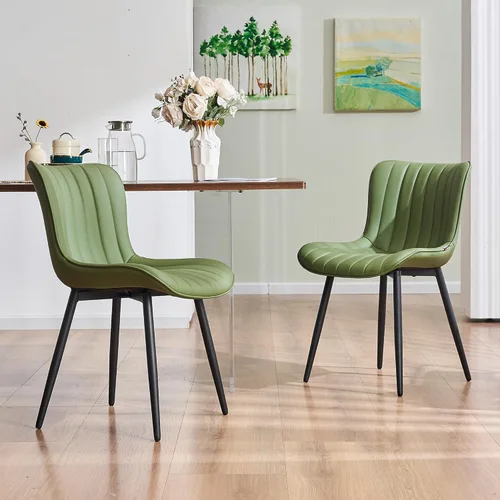 Miniatura 12 de YOUNUOKE Juego de 2 sillas de comedor negras, con tapizado de piel sintética para cocina y comedor con respaldo, silla de acento minimalista de Negro