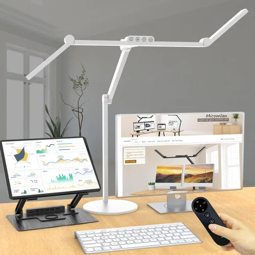 Miniatura 9 de Micomlan Lámpara de escritorio LED con base, luz de escritorio de arquitecto alto ajustable para oficina en casa con brazo oscilante flexible