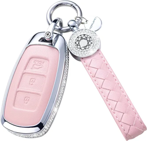 Miniatura 25 de Funda para Llave Honda con Llavero, Carcasa Protectora de Cuero Genuino Rosa con Cristales Compatible con Honda Accord Civic CRV Pilot Odyssey 2022