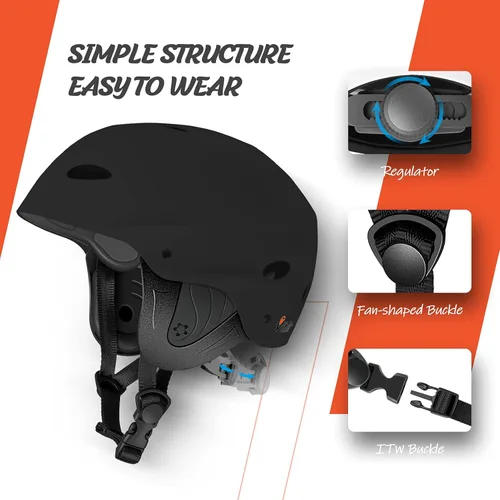Miniatura 3 de Vihir Casco ajustable para deportes acuáticos para adultos con orejas, perfecto para kayak, navegación, surf 2-Negro