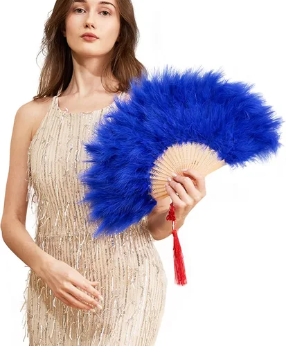 Miniatura 8 de Happy Feather Abanico de mano con plumas de marabú, estilo vintage de los años 1920, para disfraz y baile - Azul Ácido
