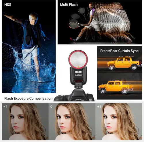 Miniatura 9 de Godox V1Pro-C versión USA Flash para Canon, V1Pro-CU Flash de cámara Speedlite con subflash desmontable, batería de carga USB-C, luz de modelado