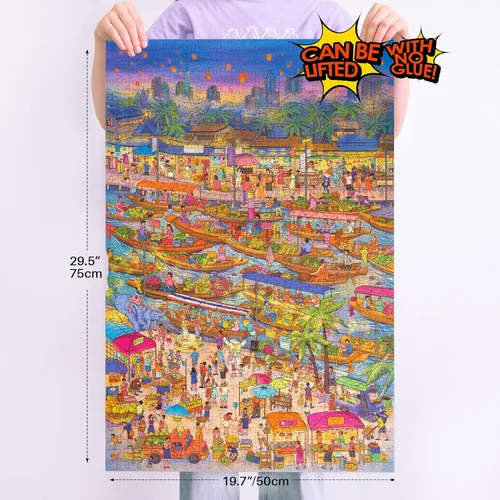 Miniatura 2 de MOMIBOOK Rompecabezas para Adultos de 1000 Piezas Rompecabezas de Bangkok en el Agua, Imagen de Pintura Difícil Desafiante Duro Imposible