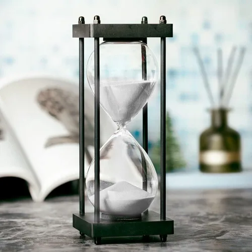 Temporizador de reloj de arena de 60 minutos, marco de madera negro, temporizador de arena decorativo (arena blanca, tamaño grande)