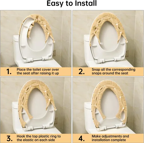 Miniatura 7 de Funda para asiento de inodoro, baño suave más grueso calentador con broches fijos elástico lavable tela de fibra fundas y almohadillas para asiento