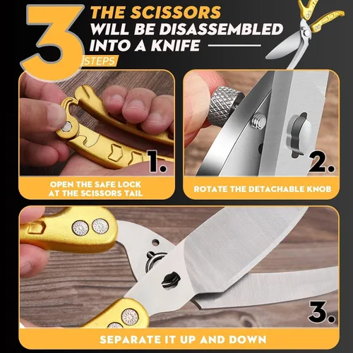 Miniatura 6 de Dream Reach Tijeras para aves de corral, Alemania, tijeras de cocina resistentes con cuchillo, abridor de botellas, caja de regalo, tijeras