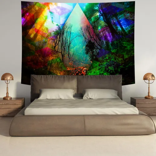 Miniatura 2 de Delur Tapiz de Bosque Árbol de la Vida Tapiz de Selva Tropical Colgante de Pared Paisaje Natural Colorido Místico Psicodélico Espiritual Cabecero