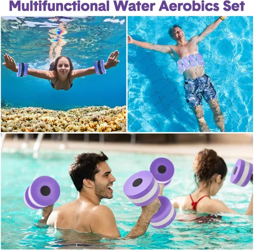 Miniatura 7 de Juego de 5 ejercicios acuáticos para piscina, incluye 2 mancuernas ligeras de agua, 2 pesas de natación de tobillo y cinturón de natación