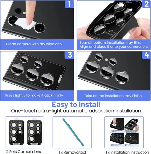 Miniatura 7 de Protectores de lente de cámara para Samsung Galaxy S23 Ultra, protectores individuales de lente de vidrio templado, ultrafinos resistentes a